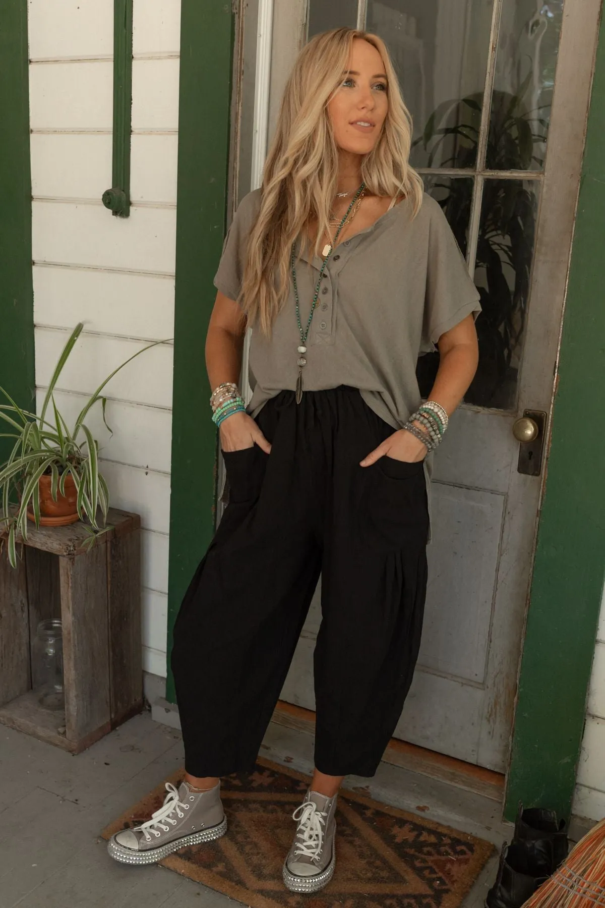 Live In It Button Detail Top - Army