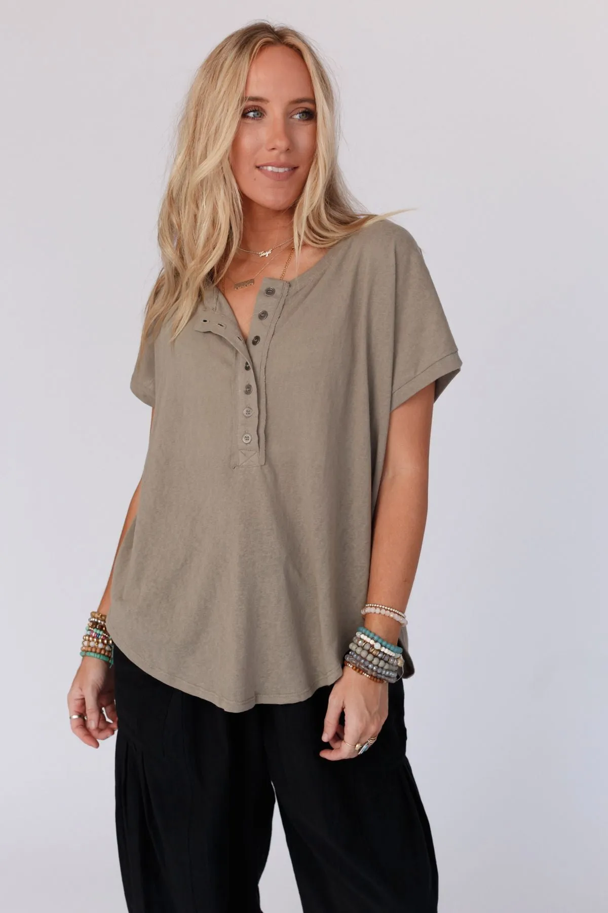 Live In It Button Detail Top - Army