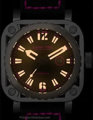 Lum-Tec G10 Mens - Stainless Steel Case - Neon Pink - Leather - 200 Meters