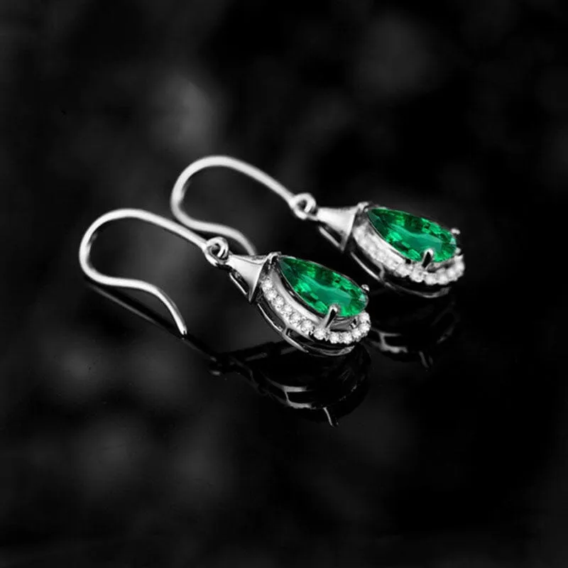 Luxury Green Emerald Drop Earrings - 925 Sterling Silver