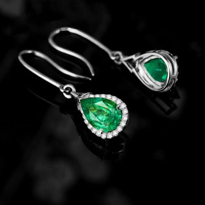 Luxury Green Emerald Drop Earrings - 925 Sterling Silver