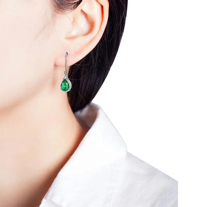 Luxury Green Emerald Drop Earrings - 925 Sterling Silver