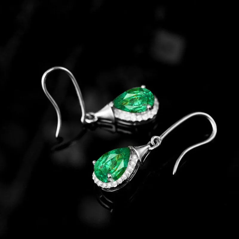 Luxury Green Emerald Drop Earrings - 925 Sterling Silver