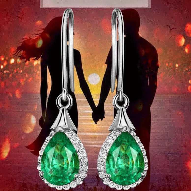 Luxury Green Emerald Drop Earrings - 925 Sterling Silver