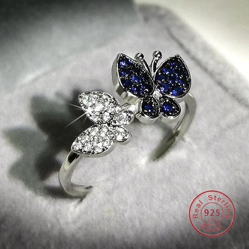 Luxury Shine Butterfly Sapphire Crystal Ring - 925 Sterling Silver