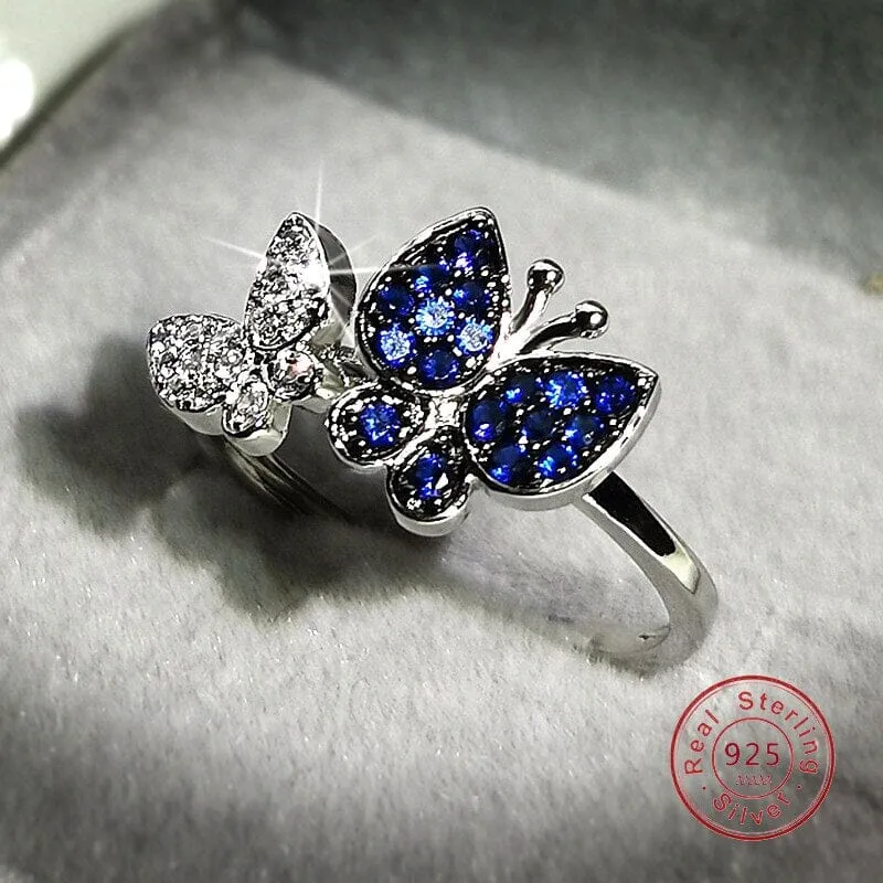 Luxury Shine Butterfly Sapphire Crystal Ring - 925 Sterling Silver