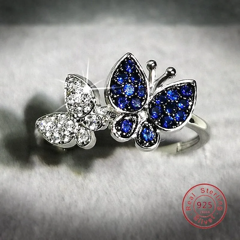 Luxury Shine Butterfly Sapphire Crystal Ring - 925 Sterling Silver