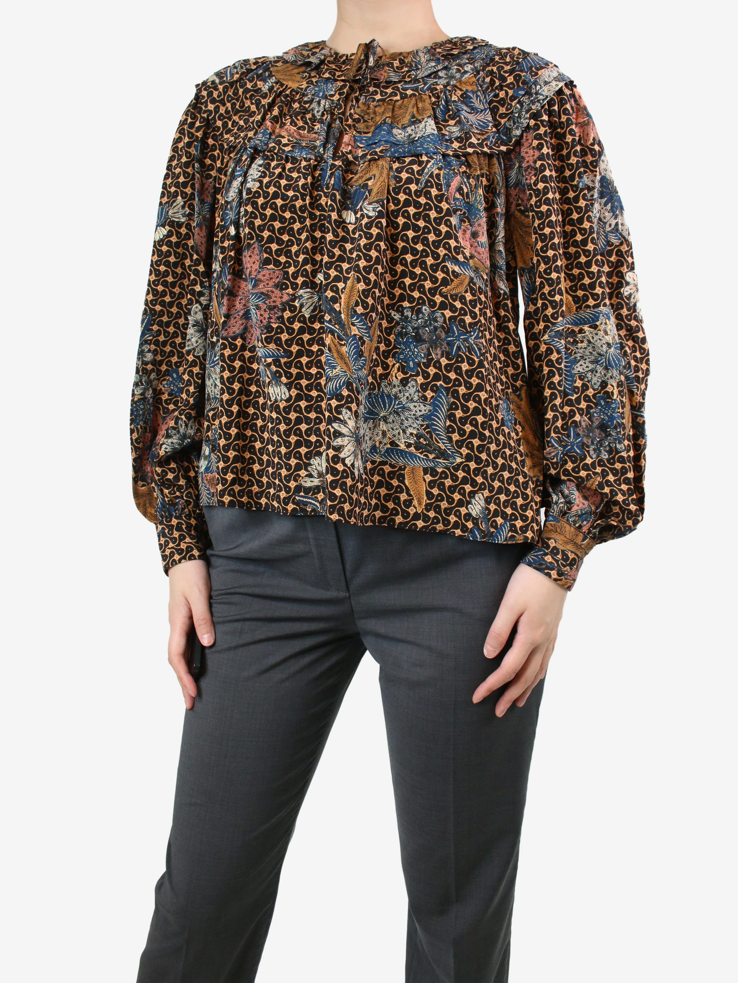 Multicoloured printed silk top - size UK 8