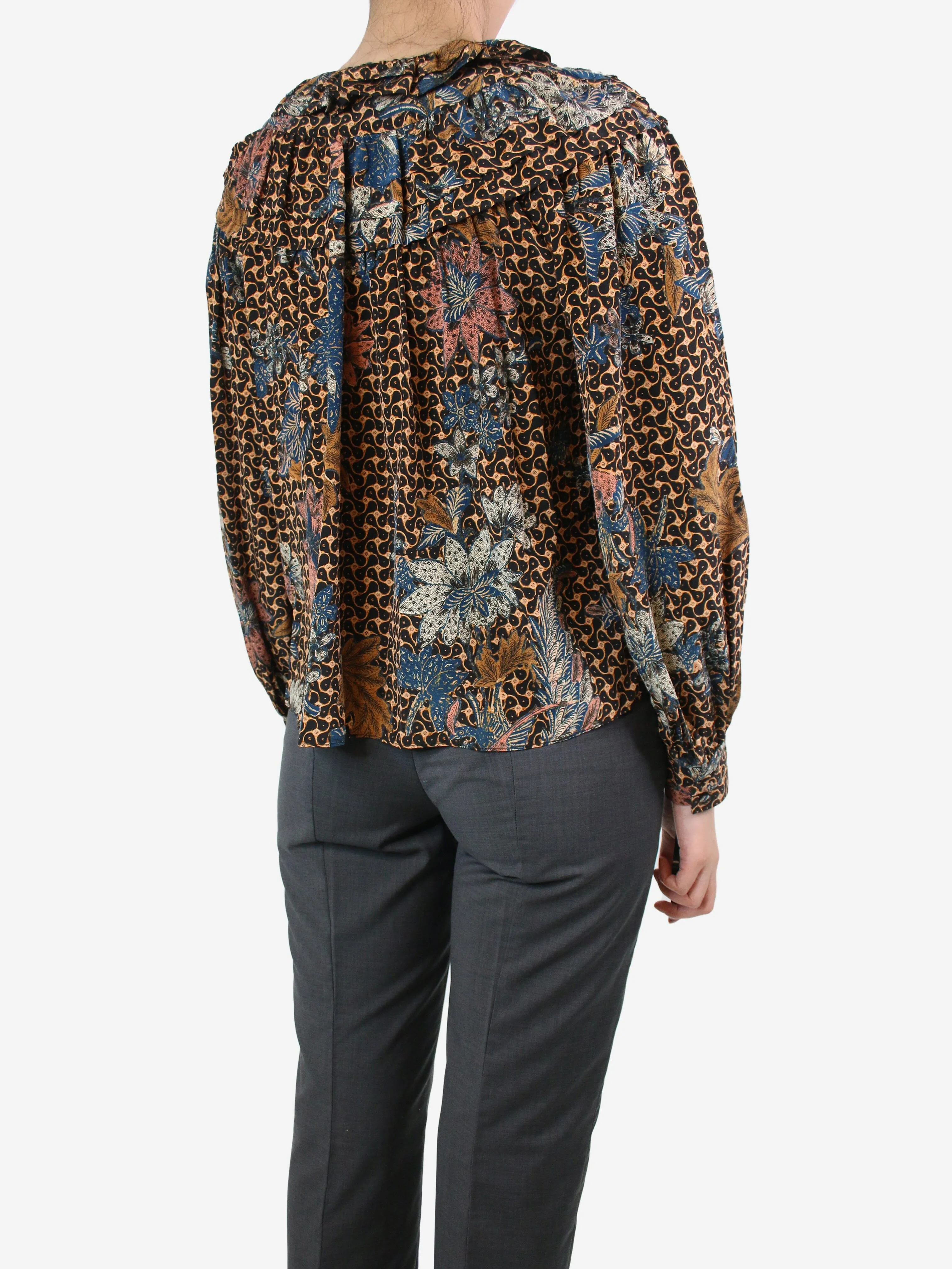 Multicoloured printed silk top - size UK 8