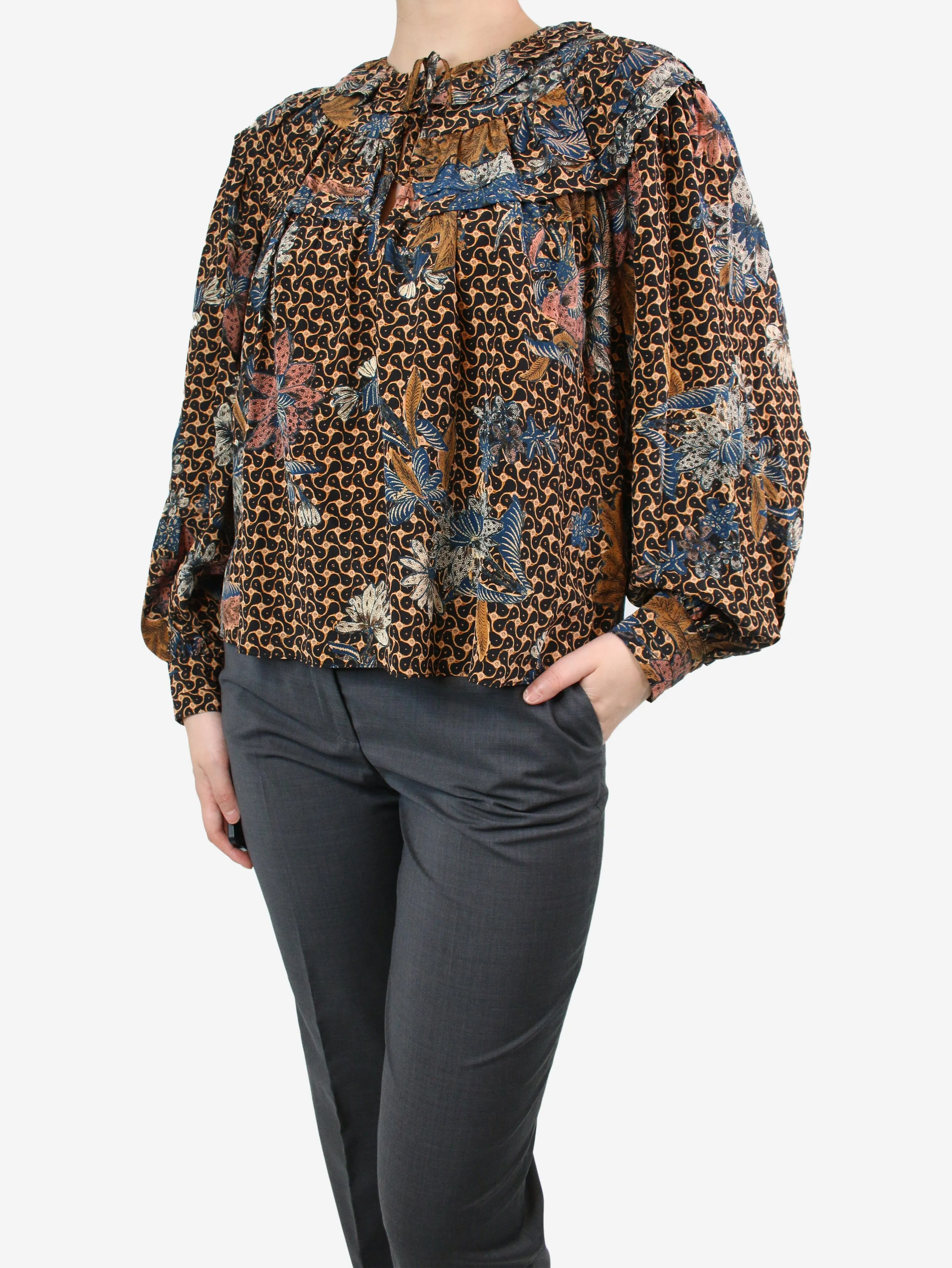 Multicoloured printed silk top - size UK 8