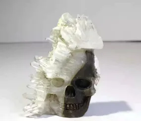 Natural crystal, quartz cluster, mineral specimen, hand carved, skull