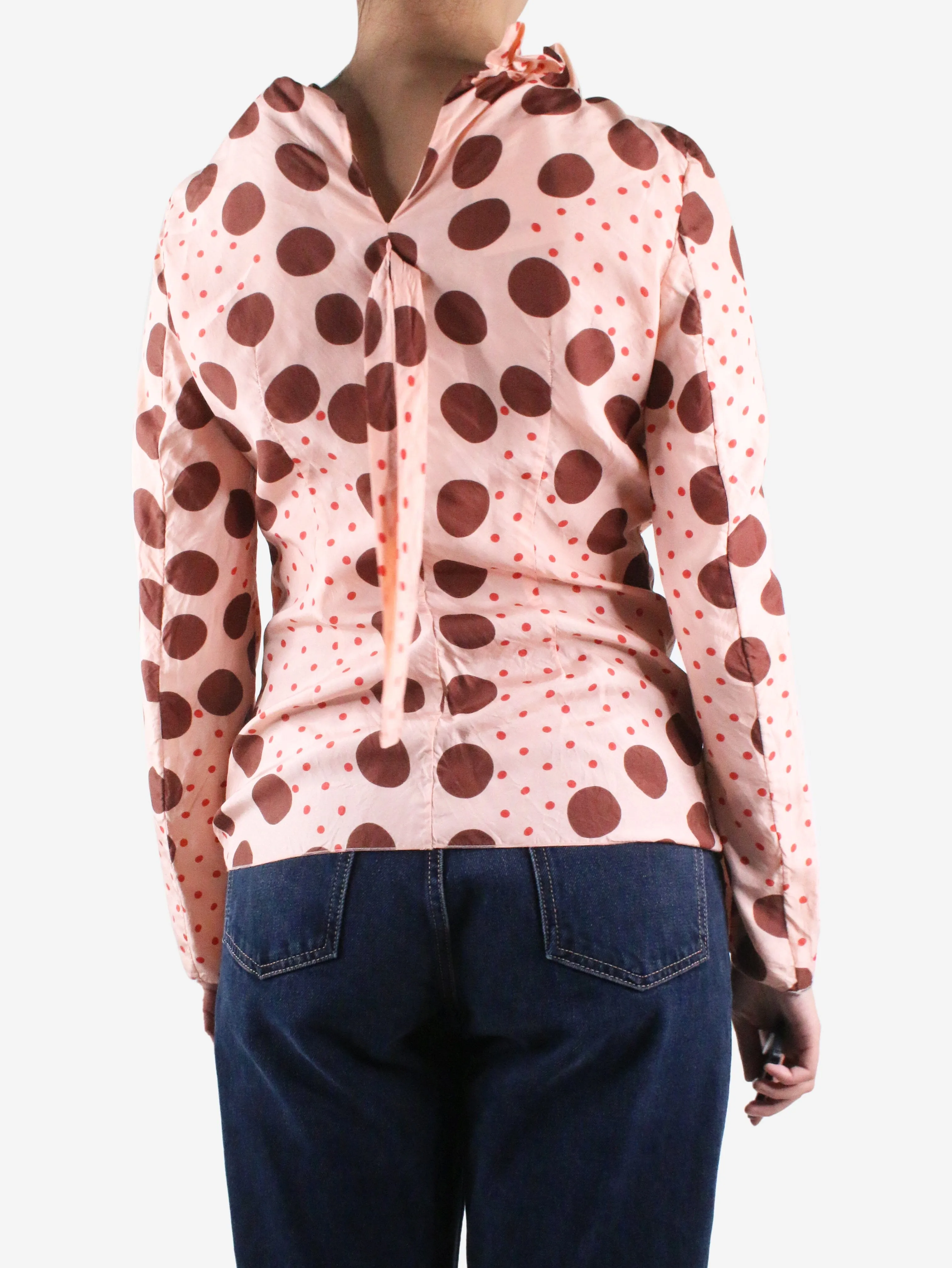 Pink dot printed silk top  - size UK 8