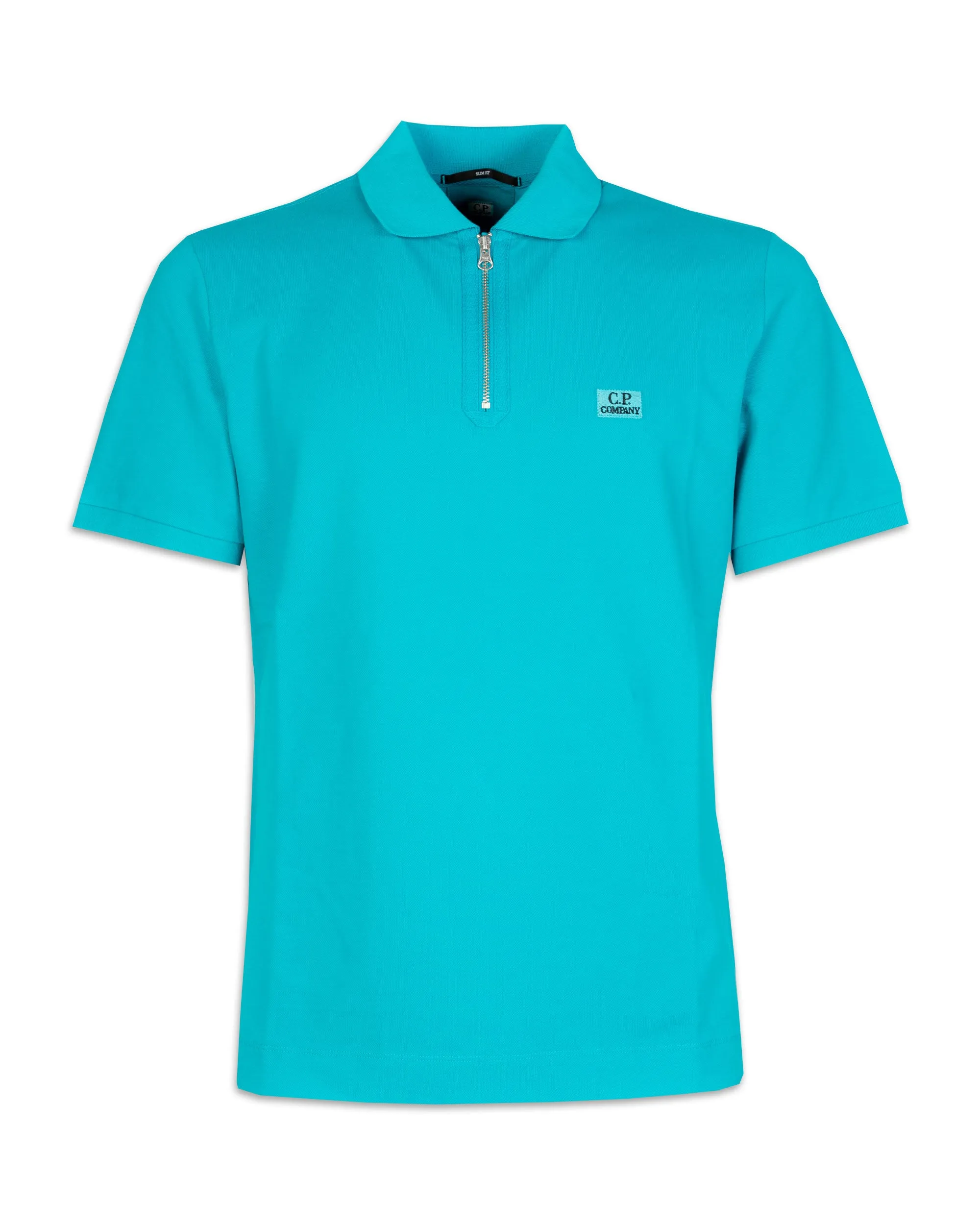 Polo Uomo CP Company Stretch Piquet Slim Zipped Polo Shirt Tile Blue