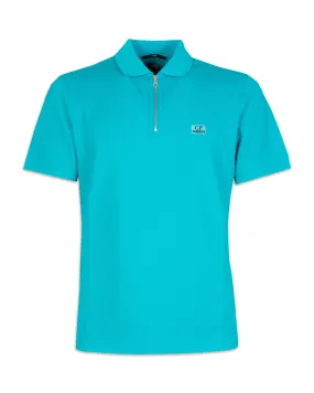 Polo Uomo CP Company Stretch Piquet Slim Zipped Polo Shirt Tile Blue