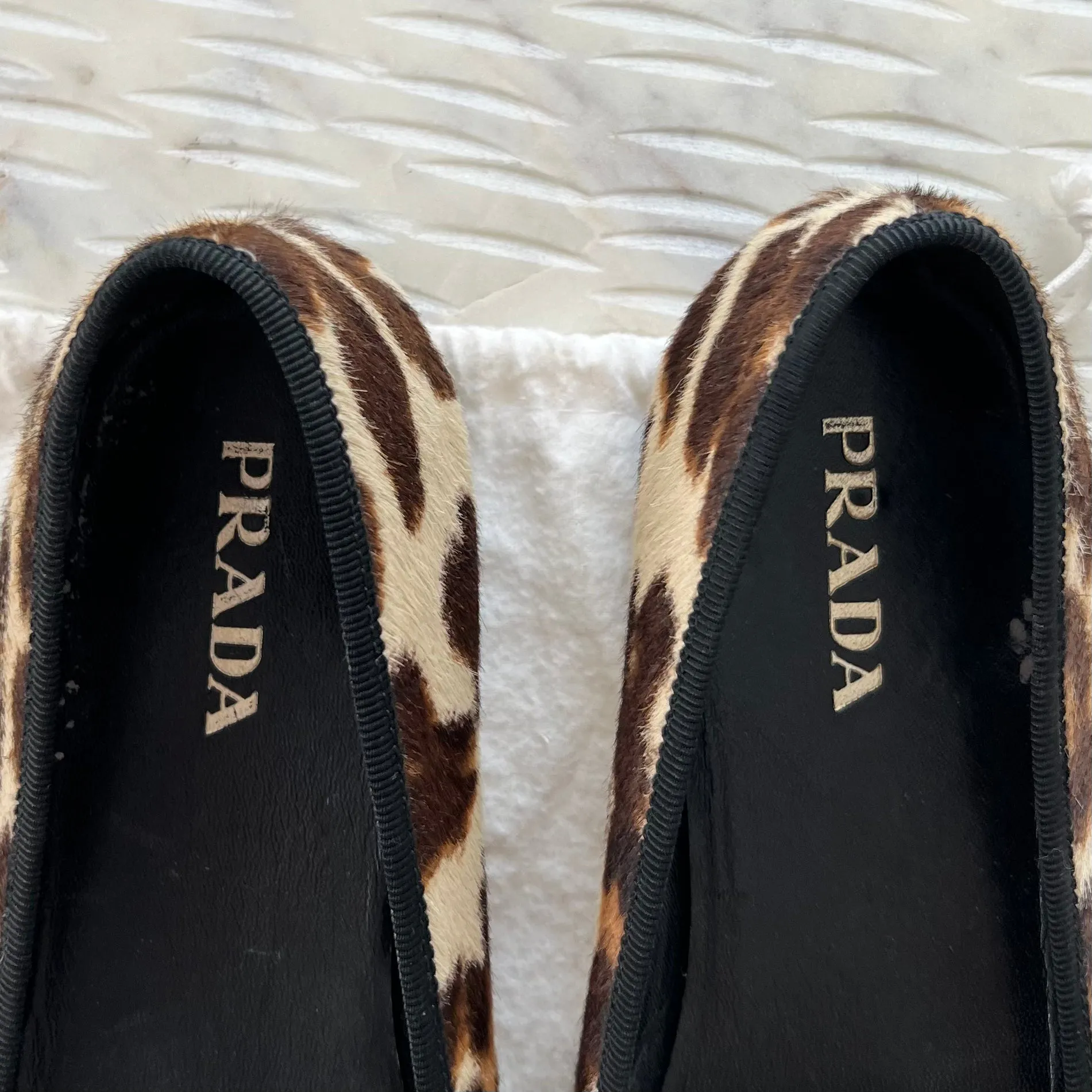 Prada Leopard Horse Hair Flats