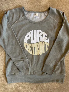 Pure Detroit Retro Wide Neck Raglan Pullover / White & Khaki   Heather Green / Women's