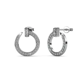 Raven 18k White Gold Plated Circle Crystal Drop Stud Earrings