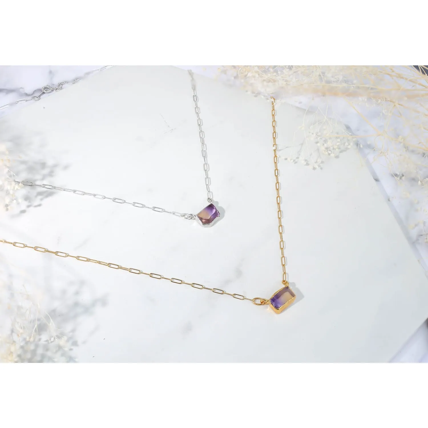 Raw Ametrine Necklace with Sterling Silver Paperclip Chain