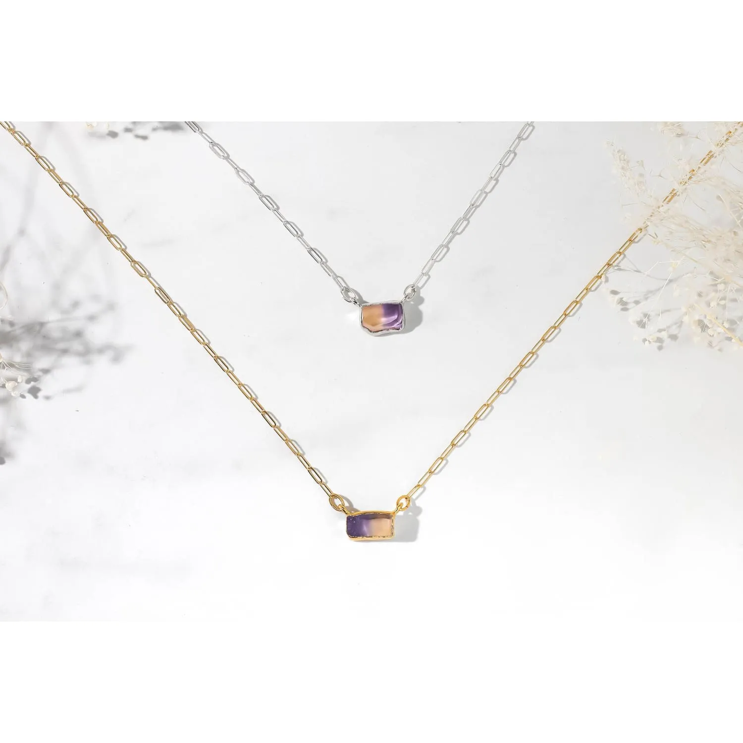 Raw Ametrine Necklace with Sterling Silver Paperclip Chain