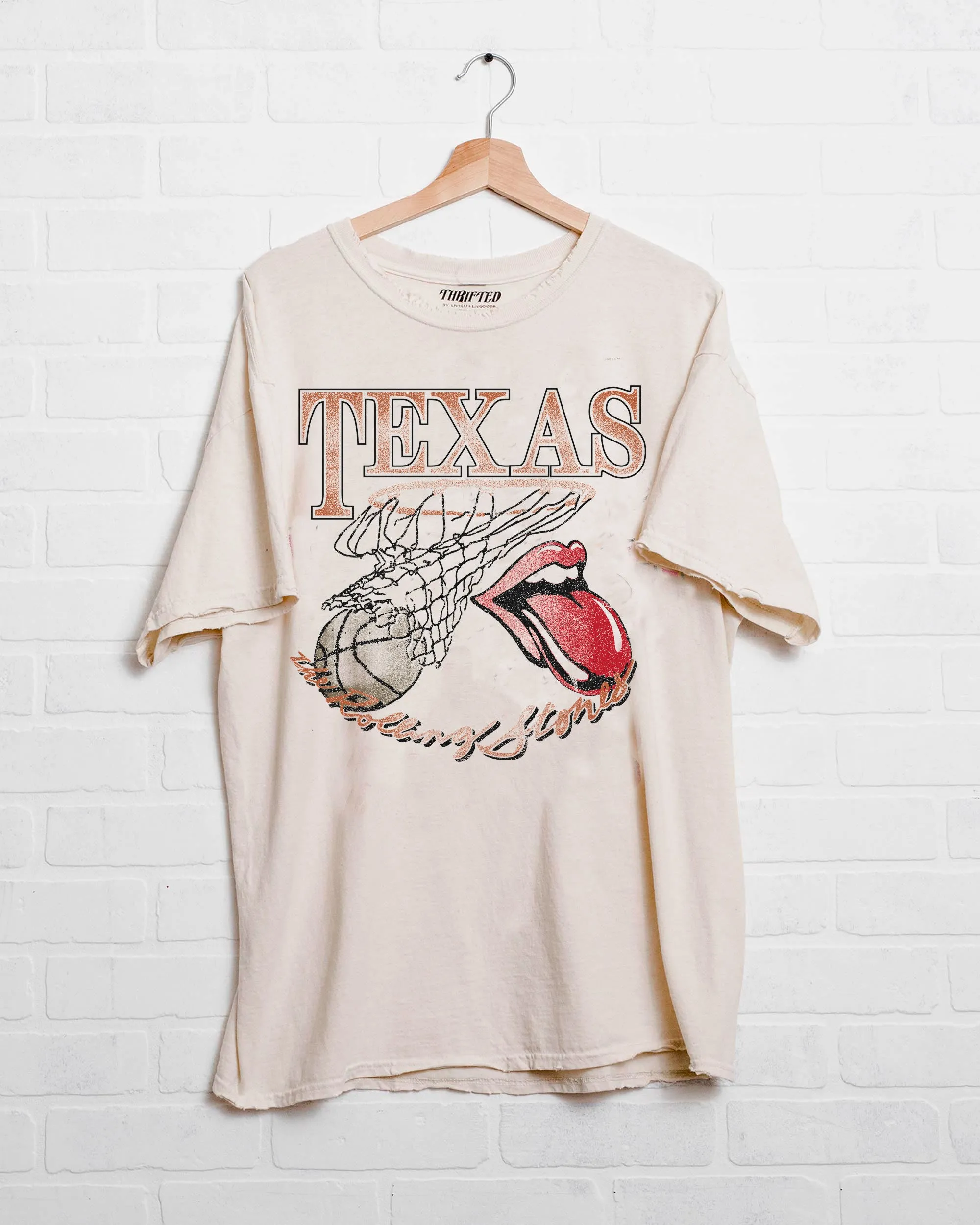 Rolling Stones Longhorns Basketball Net Off White Thrifted Tee