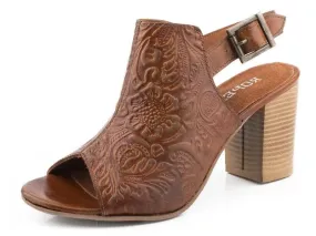 Roper Womens Mika II Tan Foral Embossed Leather Shoe