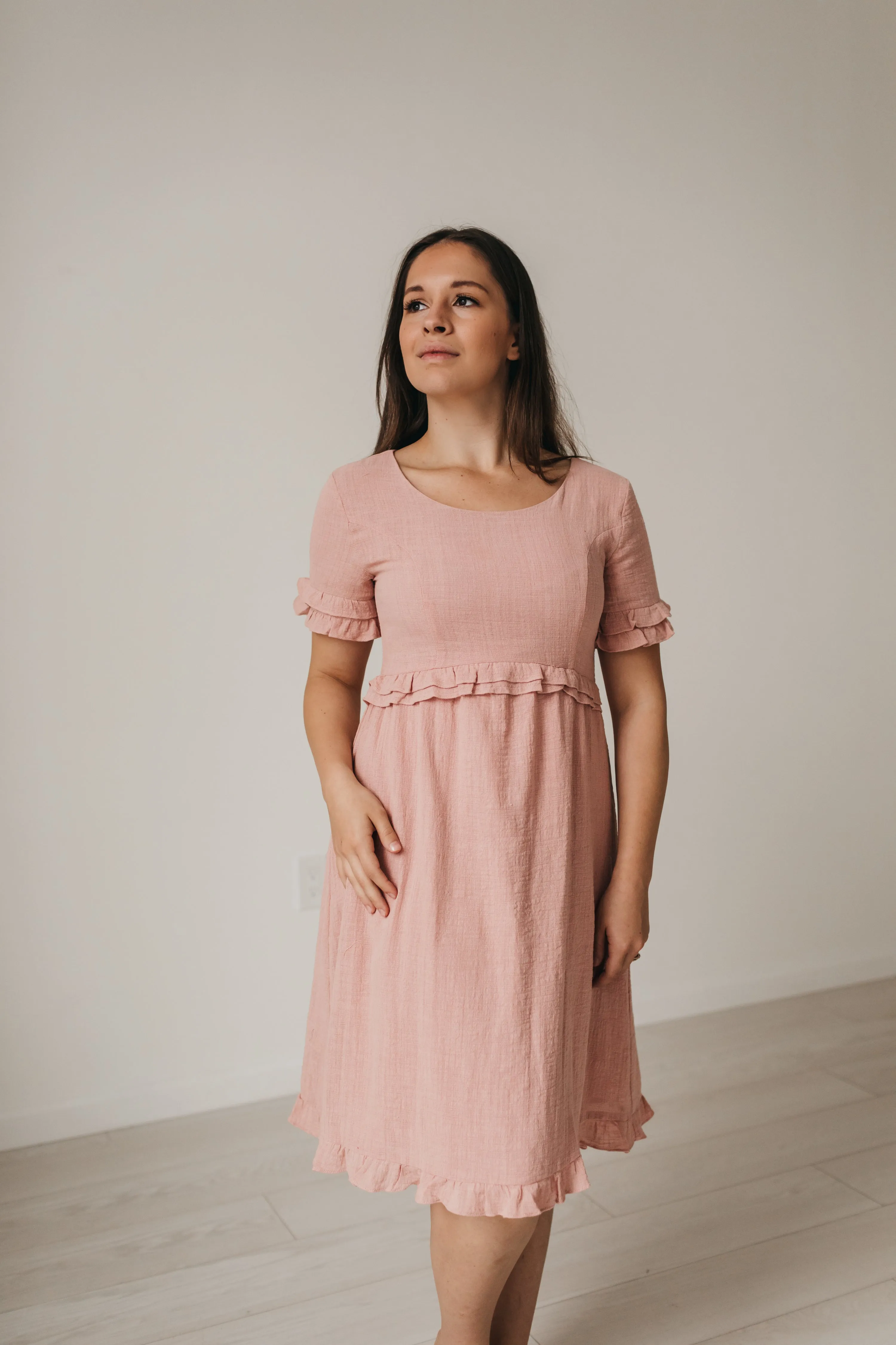 Rosie Knee Length Dress in Pink (XS-XXL)