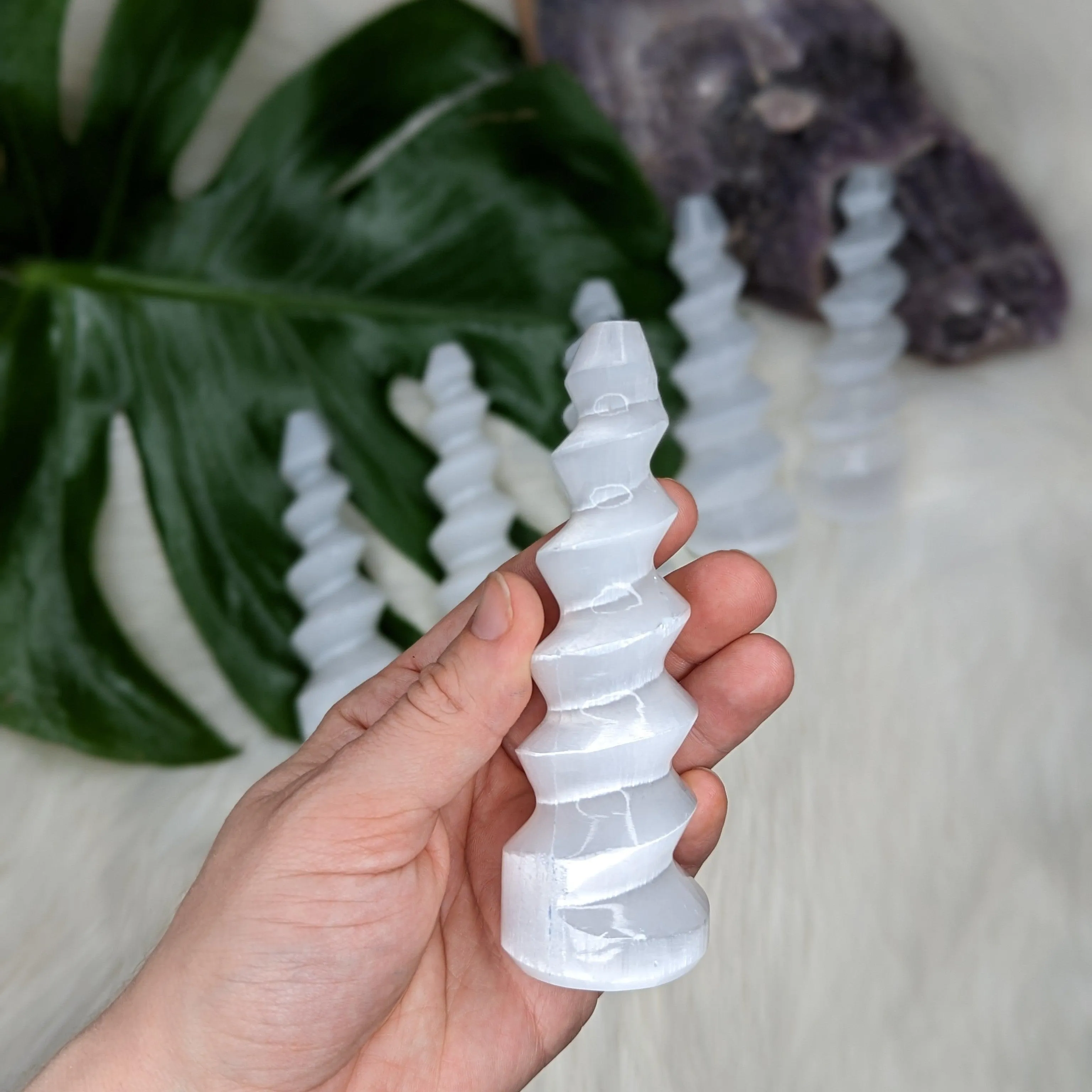 Spiral ~ Magical Unicorn Horn Selenite Wand~ Cleansing and Energizing