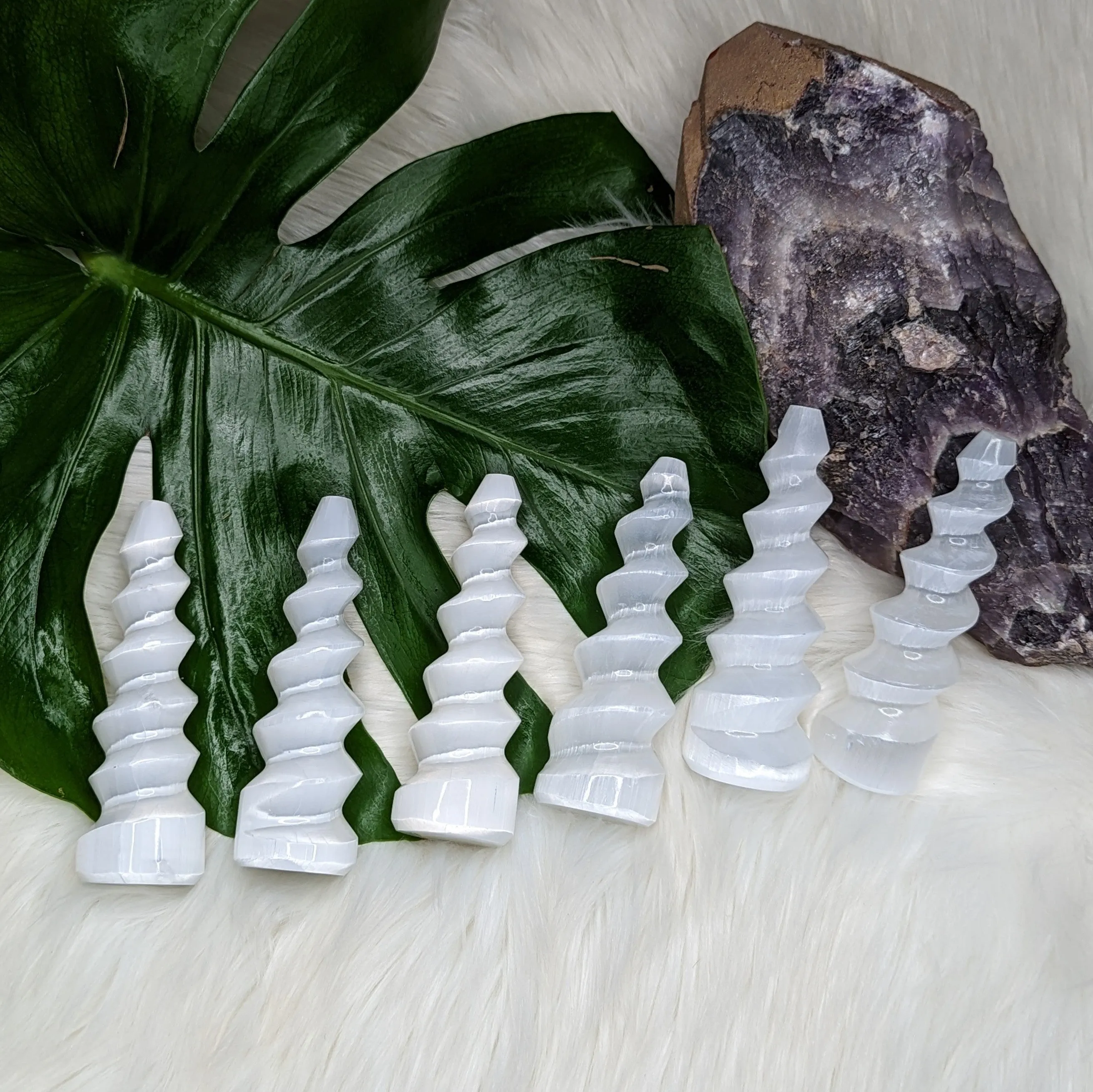 Spiral ~ Magical Unicorn Horn Selenite Wand~ Cleansing and Energizing