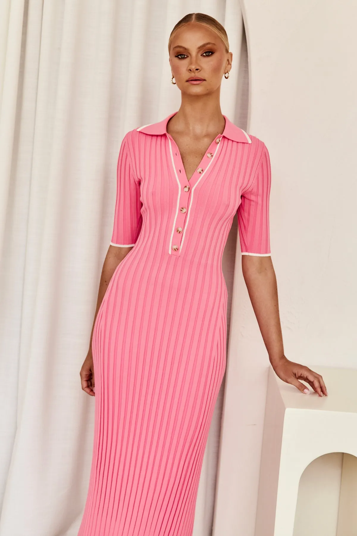 Stephie Knit Midi Dress (Pink)