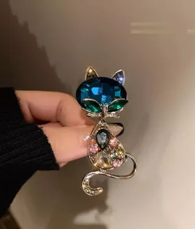 Teal Cat Brooch (18K Gold Plated)