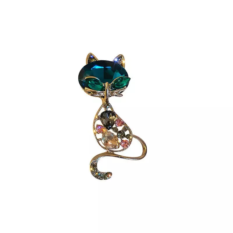 Teal Cat Brooch (18K Gold Plated)