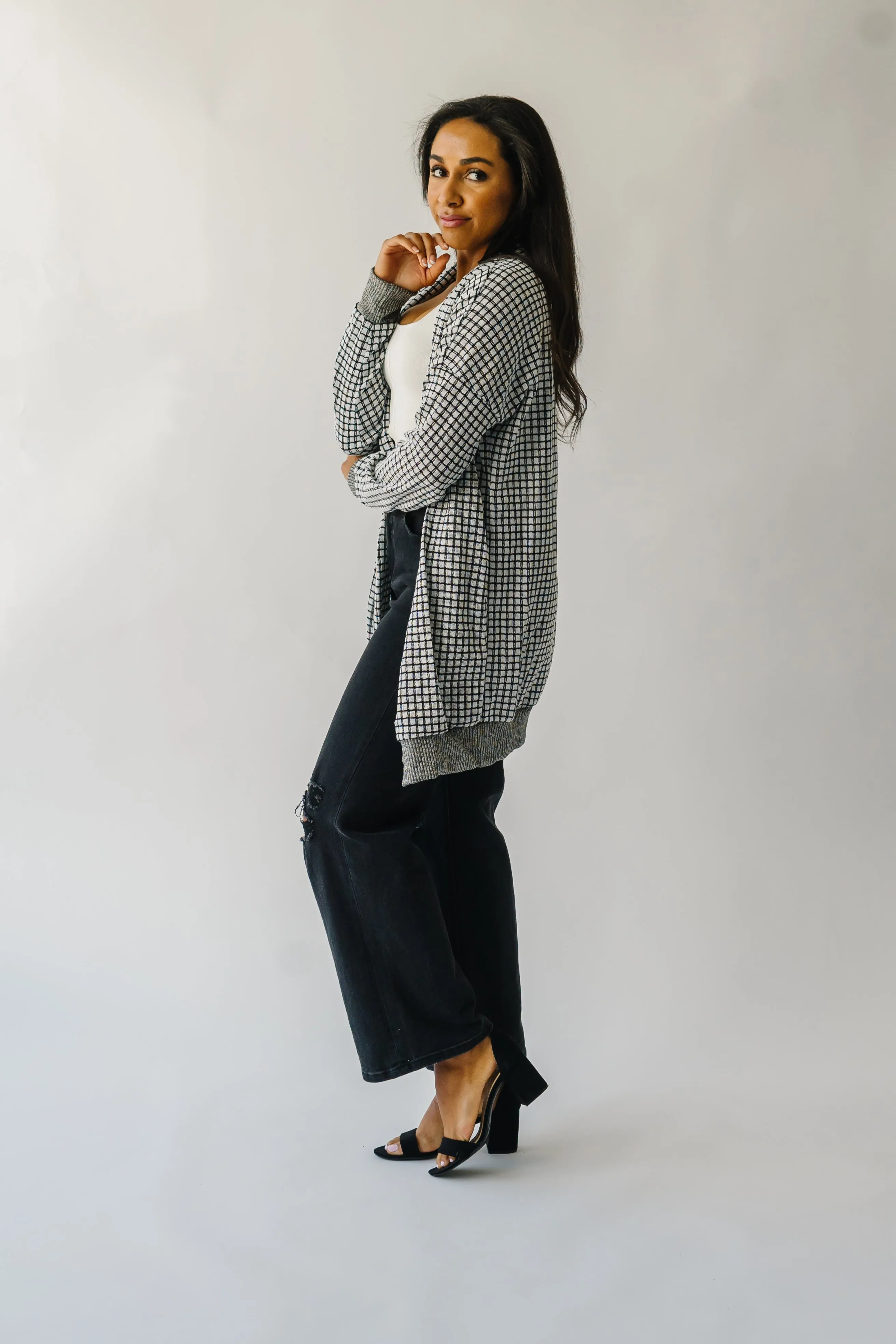 The Utica Checkered Cardigan in Black   White