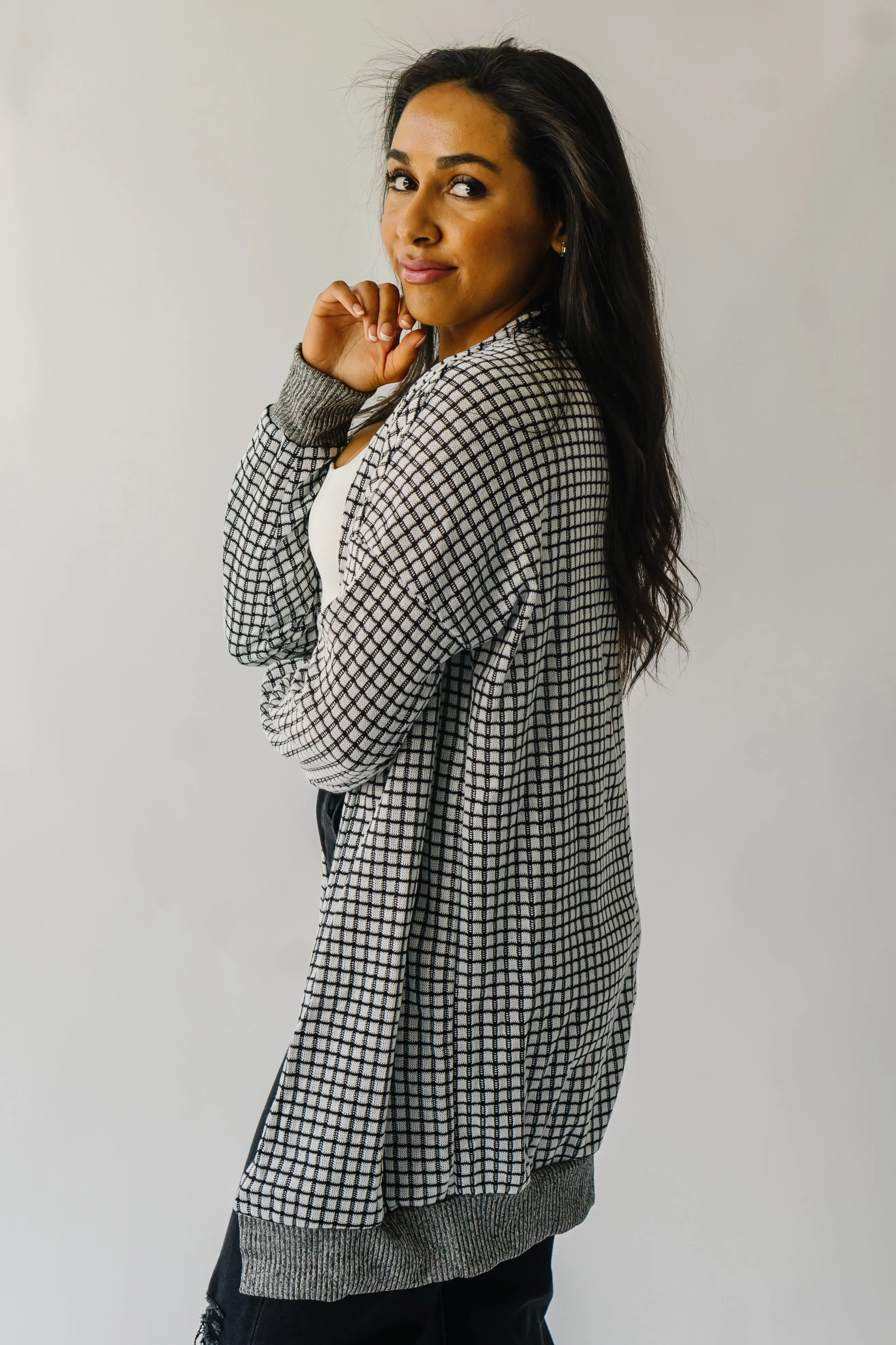 The Utica Checkered Cardigan in Black   White