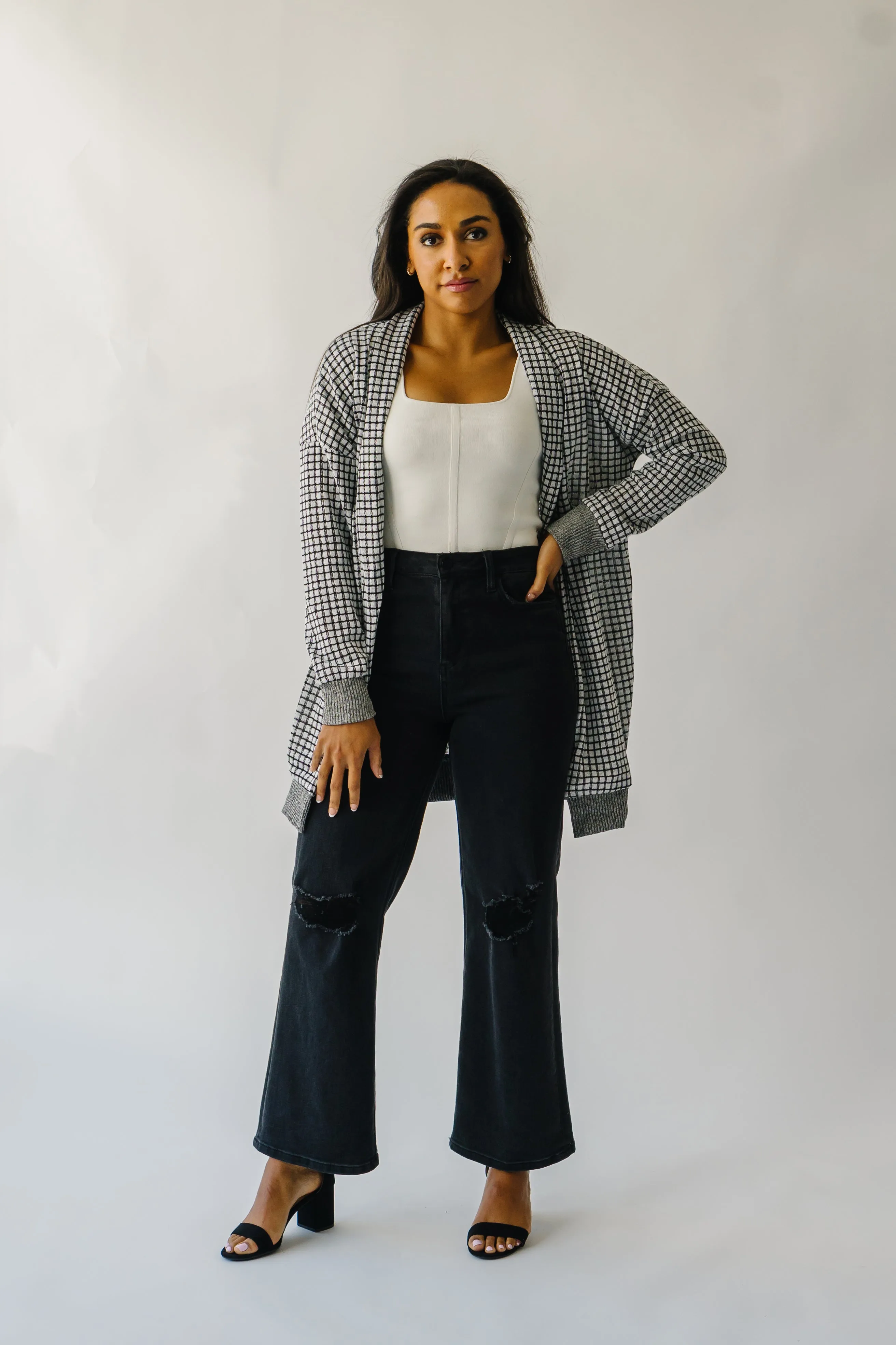 The Utica Checkered Cardigan in Black   White