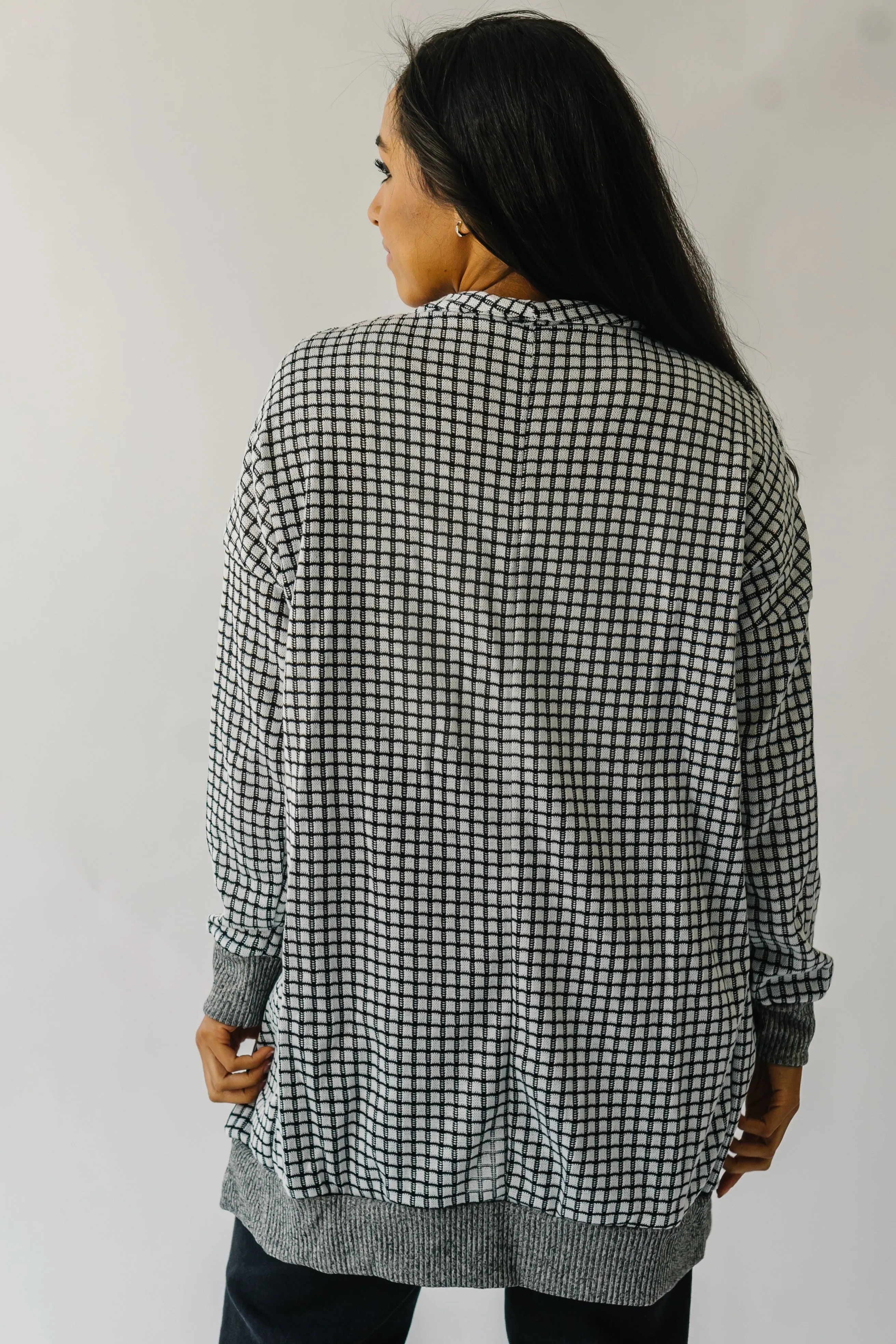 The Utica Checkered Cardigan in Black   White