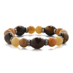 Tiger Eye with Crystal Accent 10mm Beads Gemstone Elastic Bracelet