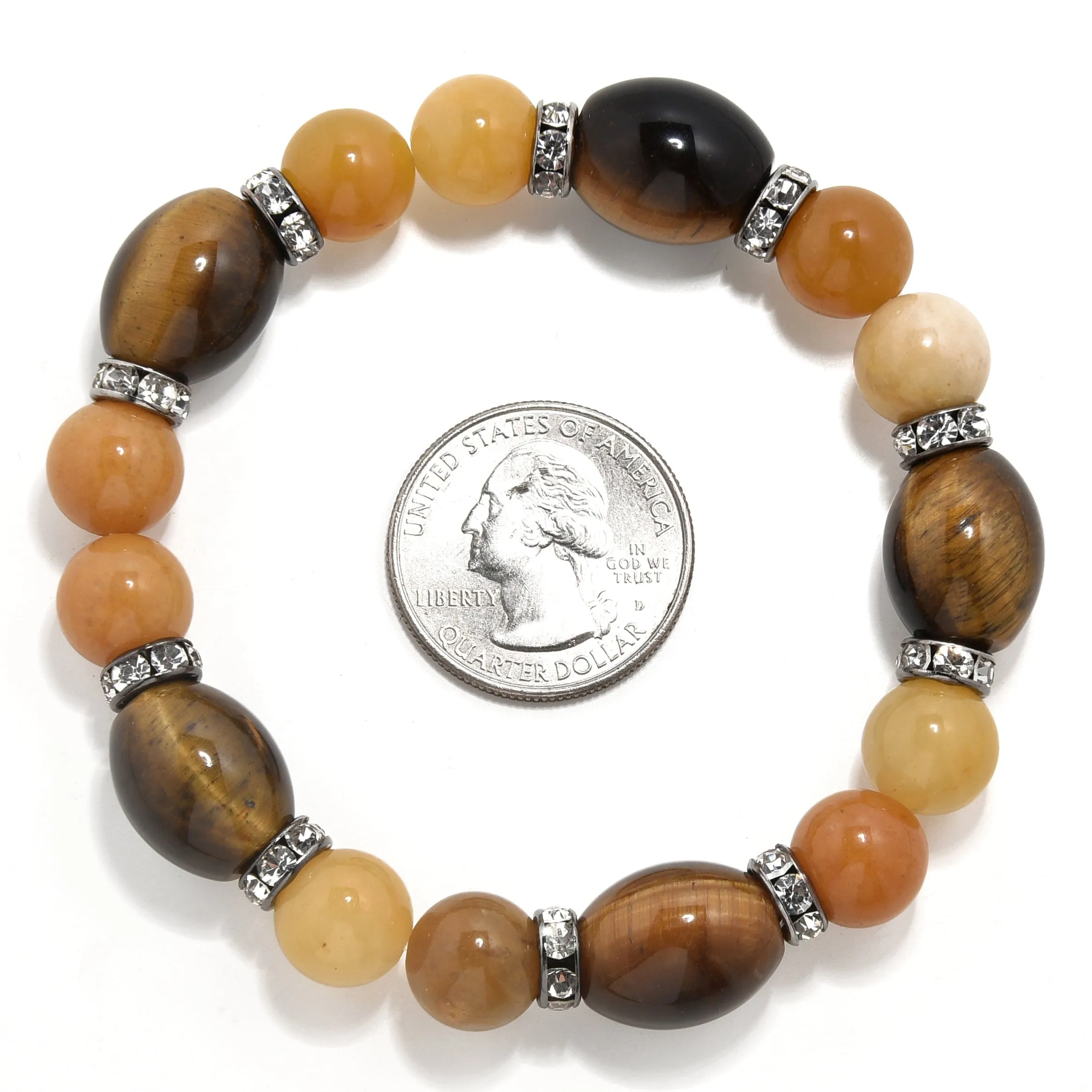 Tiger Eye with Crystal Accent 10mm Beads Gemstone Elastic Bracelet