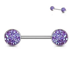 WildKlass Druzy Stone Set Ends 316L Surgical Steel Barbell Nipple Rings