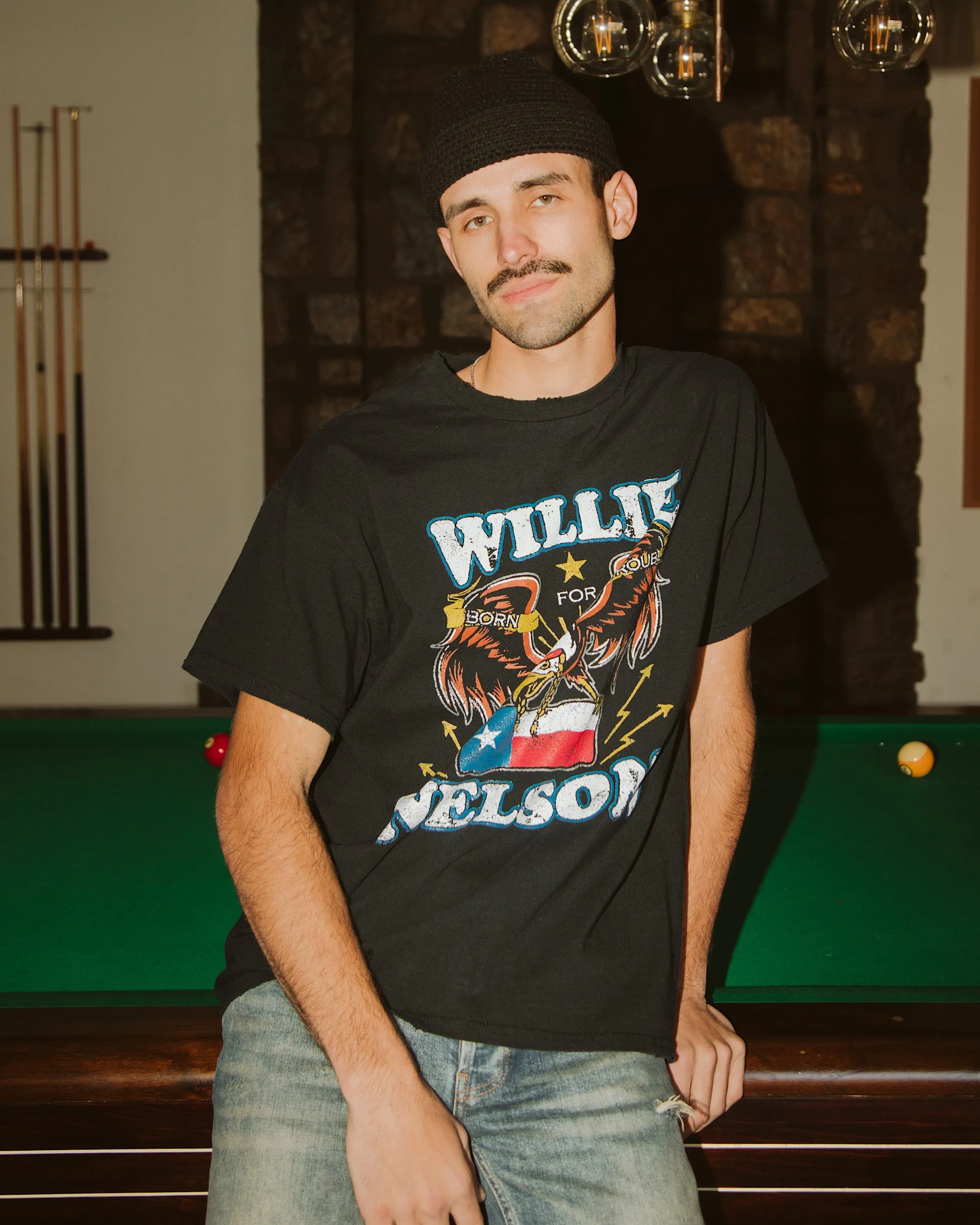 Willie Nelson Born For Trouble Black Thrifted Tee