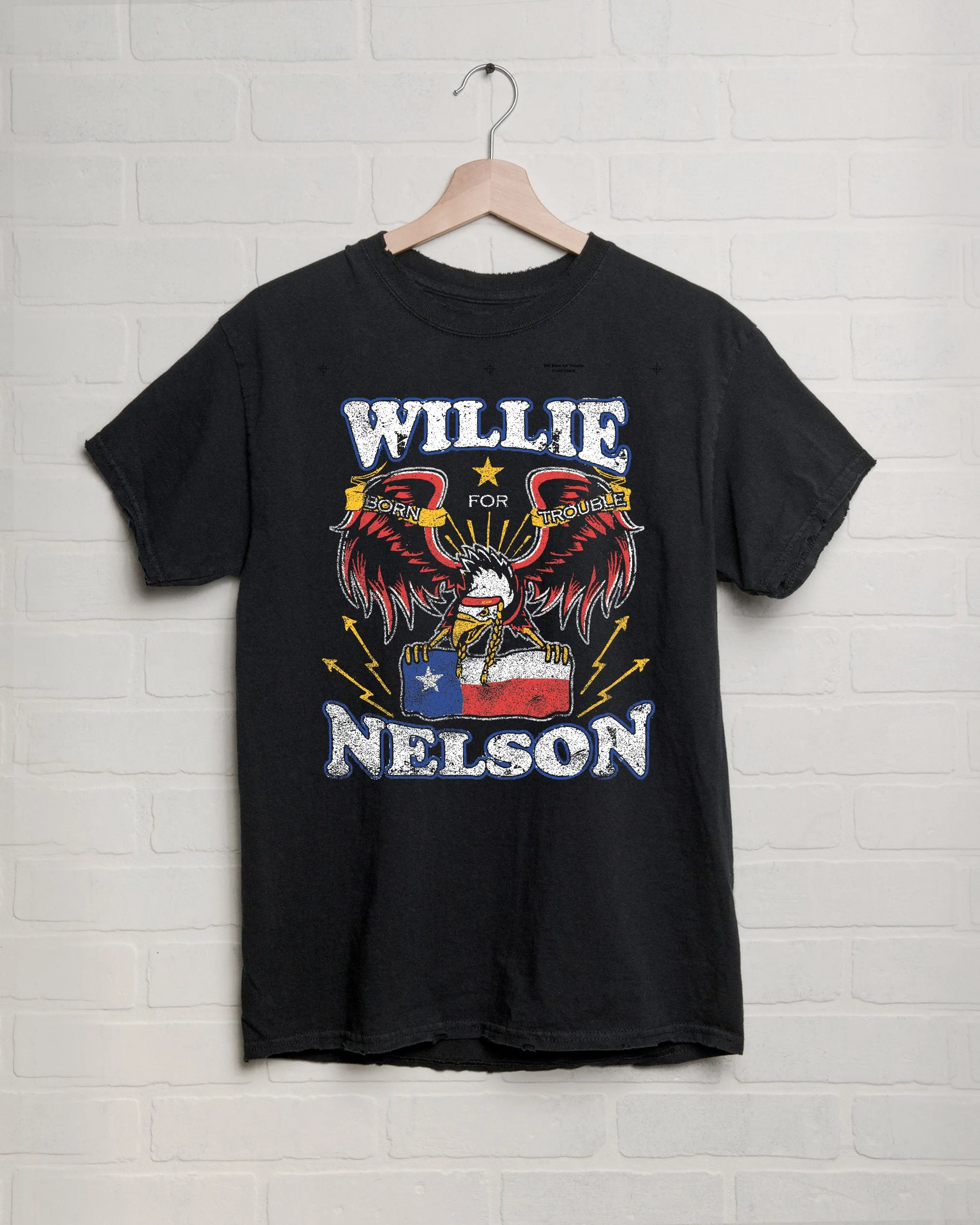 Willie Nelson Born For Trouble Black Thrifted Tee