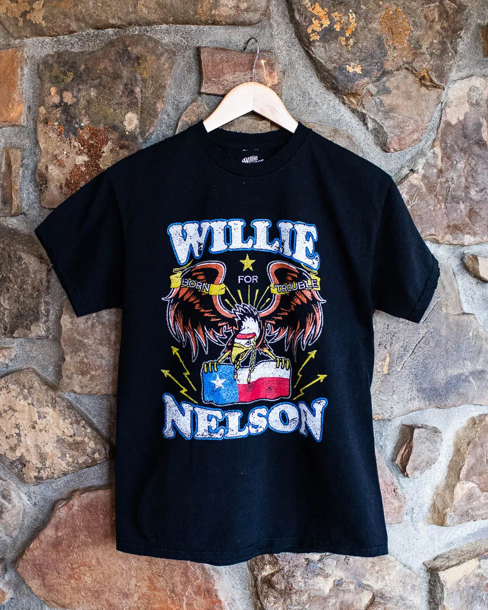 Willie Nelson Born For Trouble Black Thrifted Tee