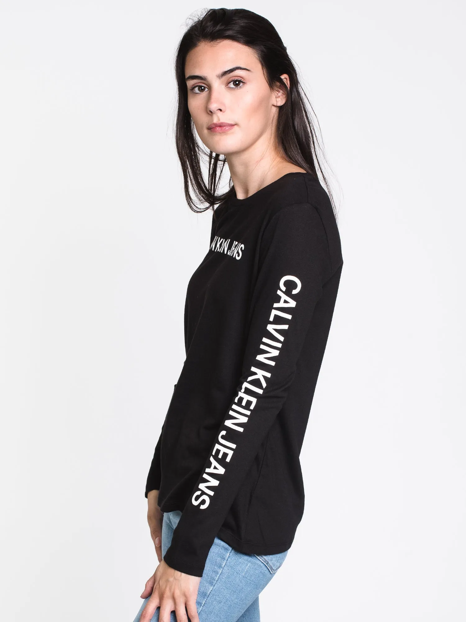 WOMENS VARSITY HER LONG SLEEVE TEE - BLACK - CLEARANCE